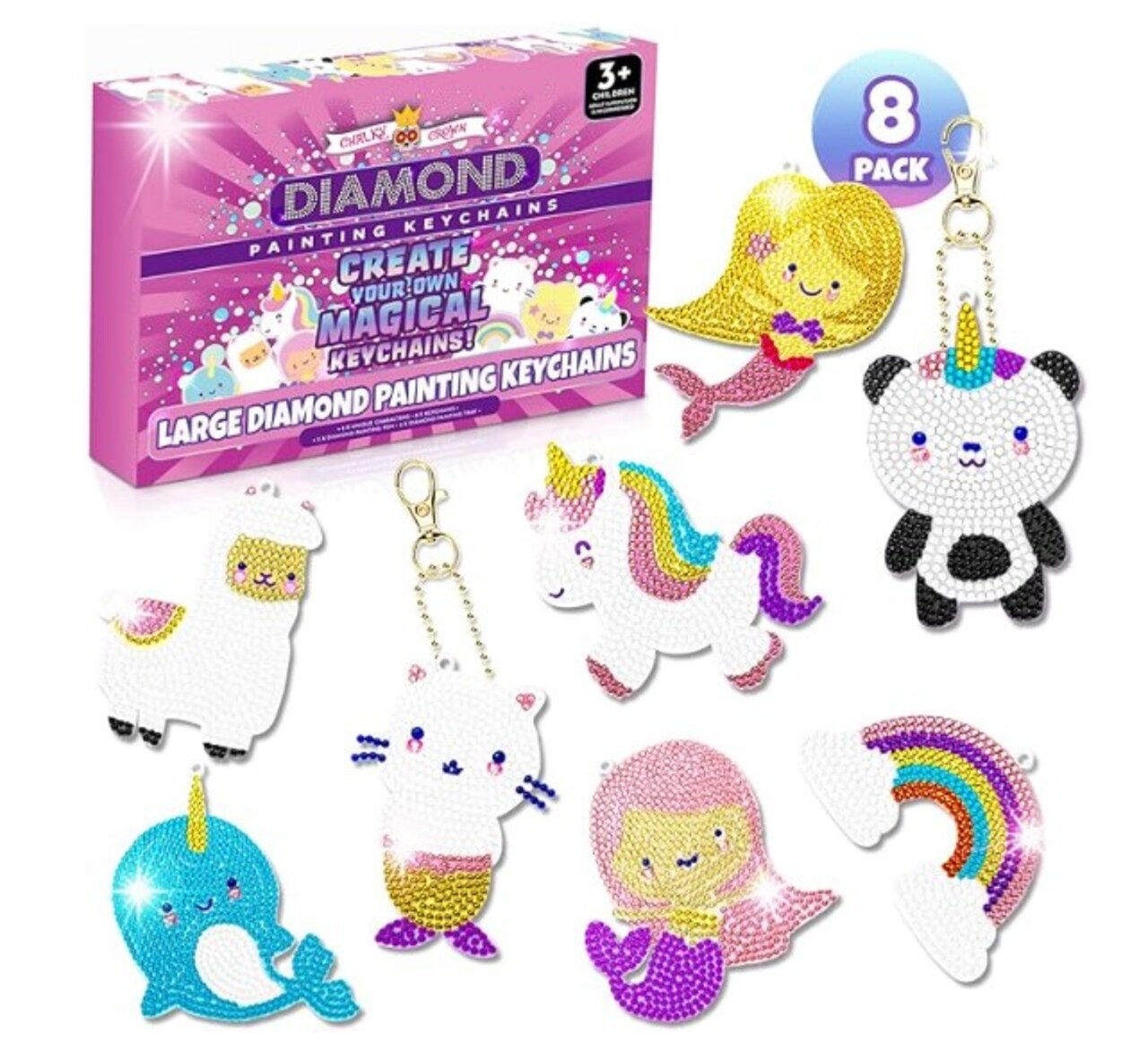 8 Diamond Painting Keychains Kit for Girls Crafts - Gem Art Kits for Kids - Kawaii Diamond Art Keychains Kits for Crafts - Diamond Art for Kids - Gem Stickers for Crafts (8 Pack, Girls)